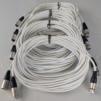 Set of 5 XLR Mic Leads 10m Long White Cable with Rewireable XLR Plugs